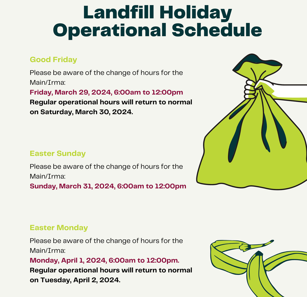 Ministry of VROMI announces Landfill Holiday Operational Schedule